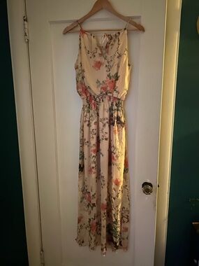 Sweet Storm Floral Cream Pink Maxi Dress with Pink Blooms